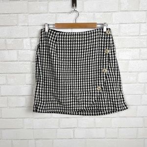 Maeve Anthropologie Women's Houndstooth Black and White print Mini Skirt Size 8
